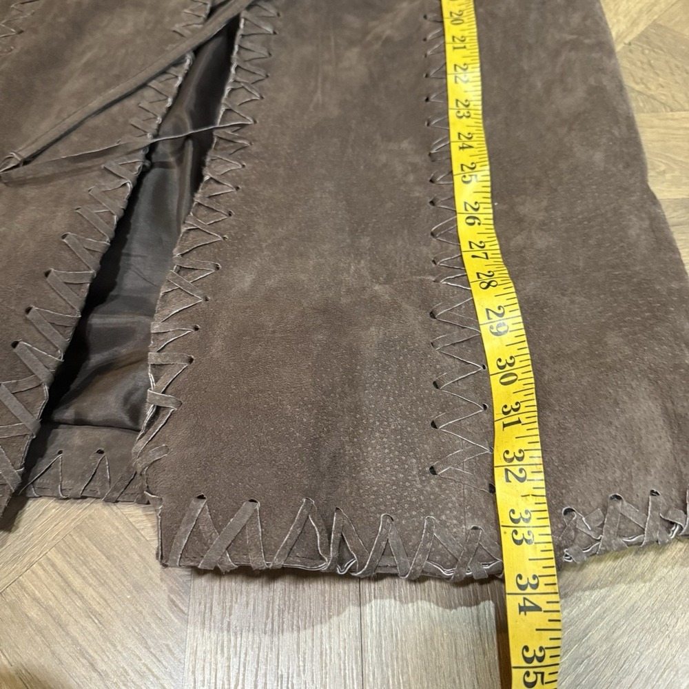 VTG Suede Whipstitched Jacket Tie Front Lace Up Boho Western Brown Coat Size M - Picture 10 of 10